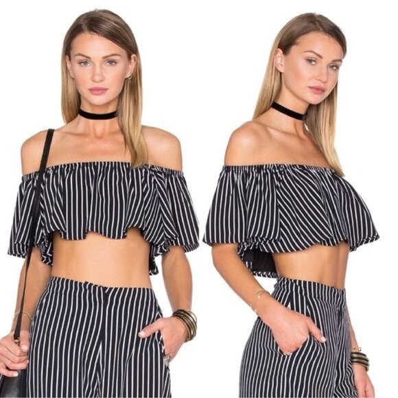 House of Harlow 1960 x Revolve Bree Striped Crop Top Black and White Size S - Picture 1 of 10